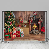 Lofaris Dolls Wood Fireplace Pine Tree Christmas Backdrop